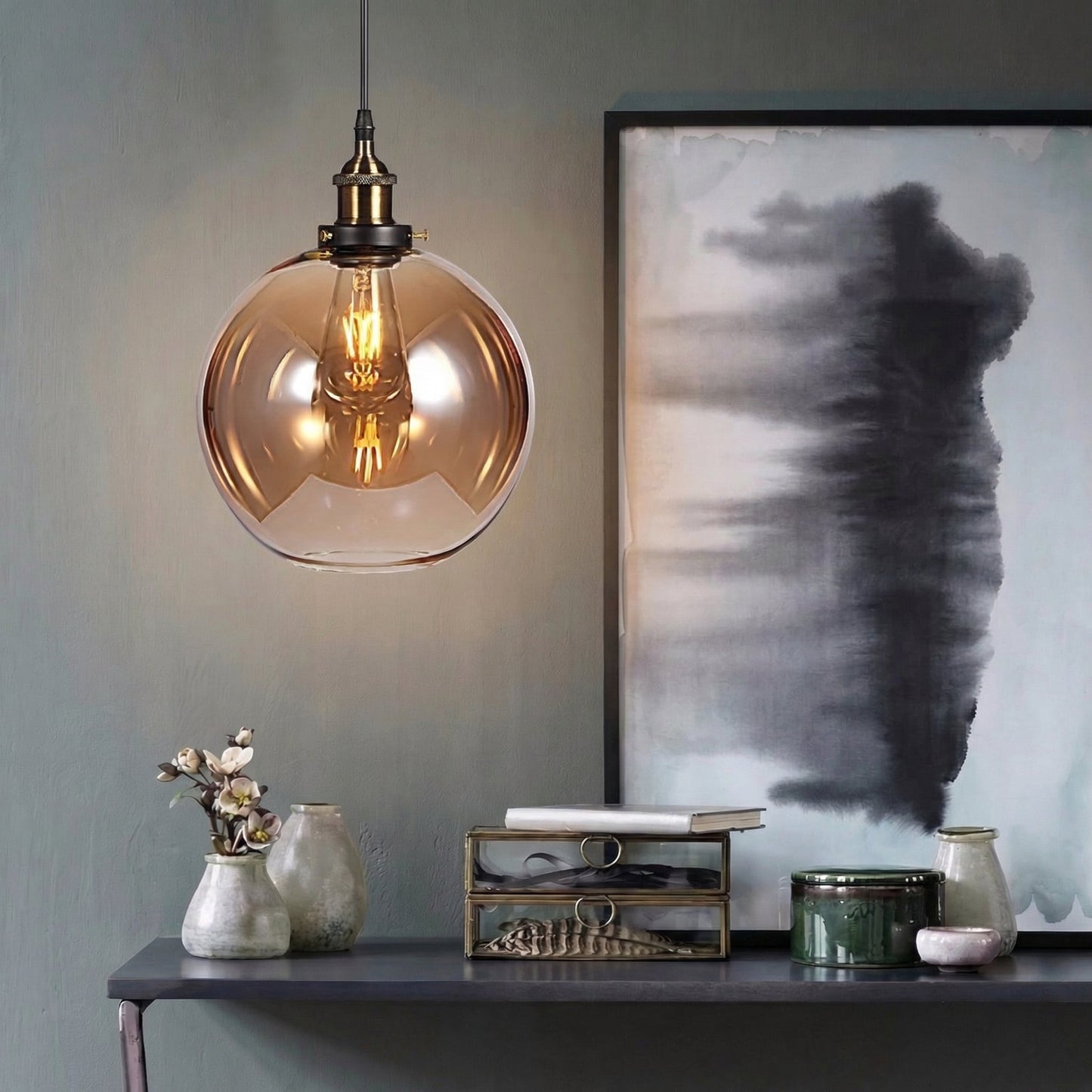 Suspension vintage en verre globe