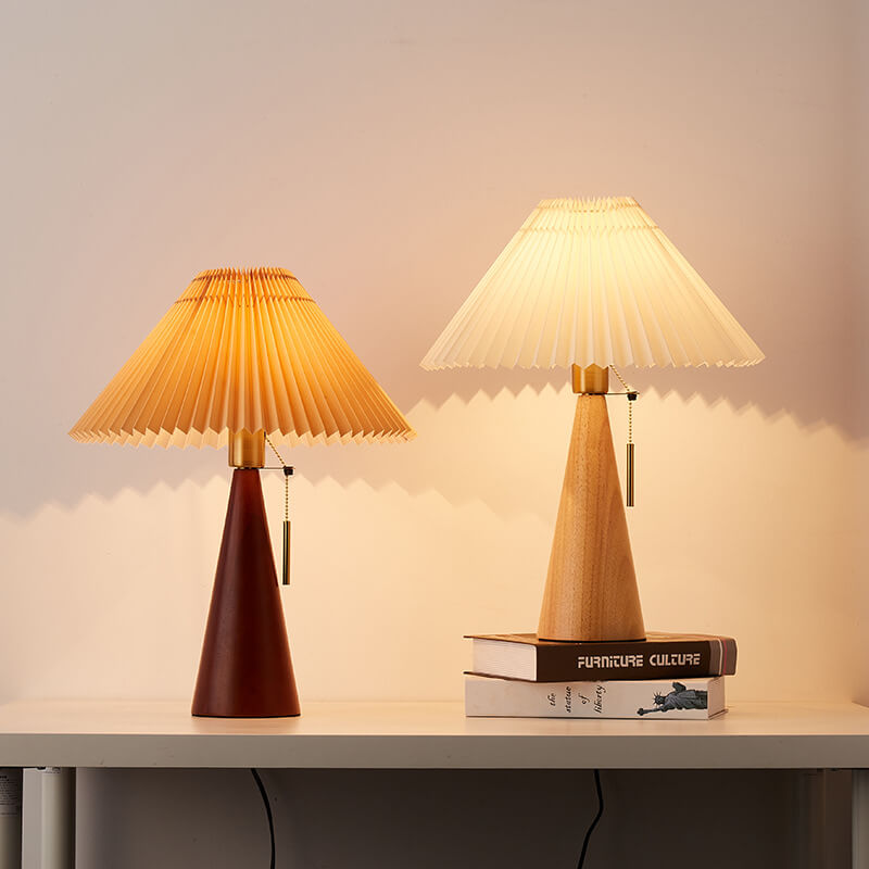 Lampe de Table Japonaise Bois & Tissu Plissé LED – Sérénité & Design Épuré
