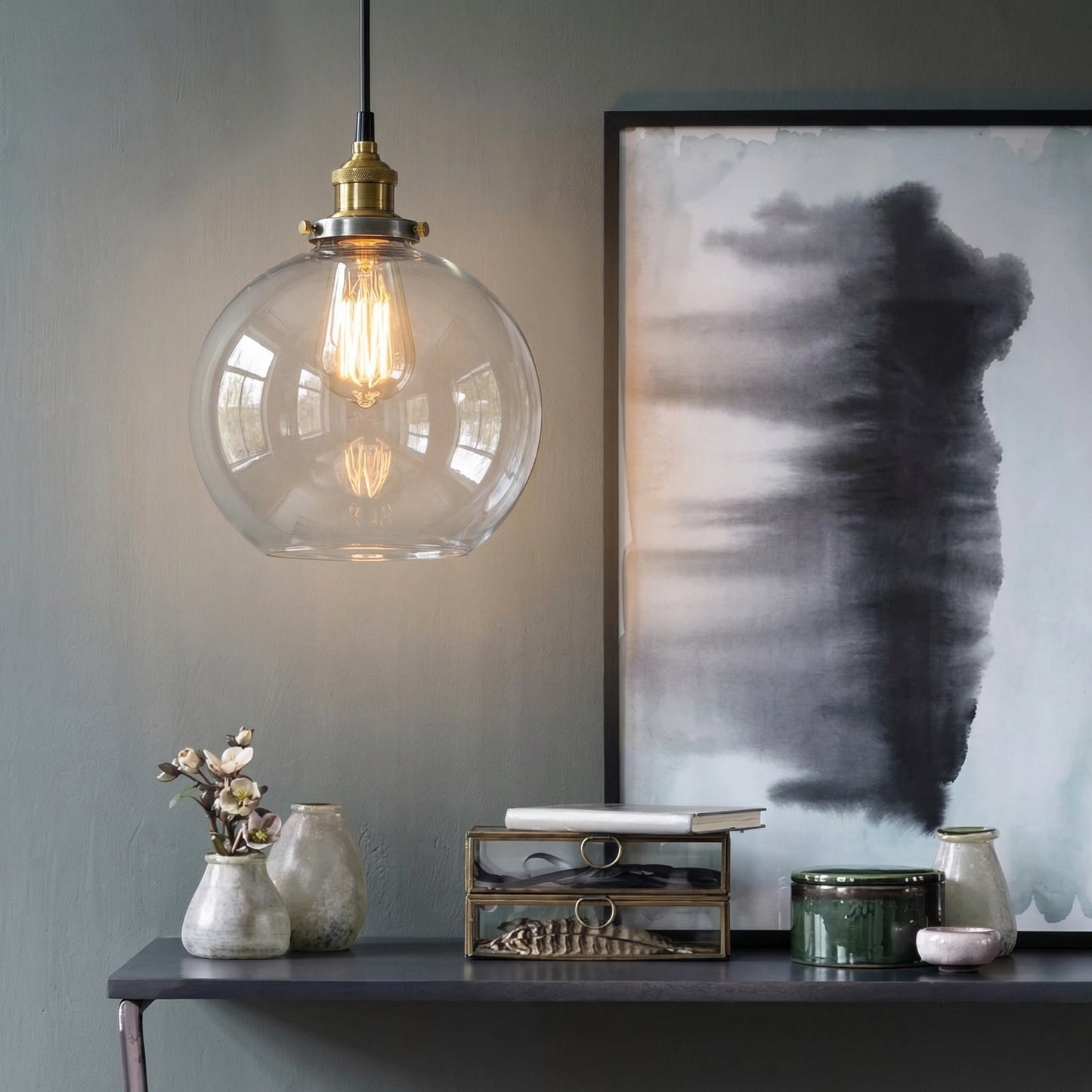 Suspension vintage en verre globe