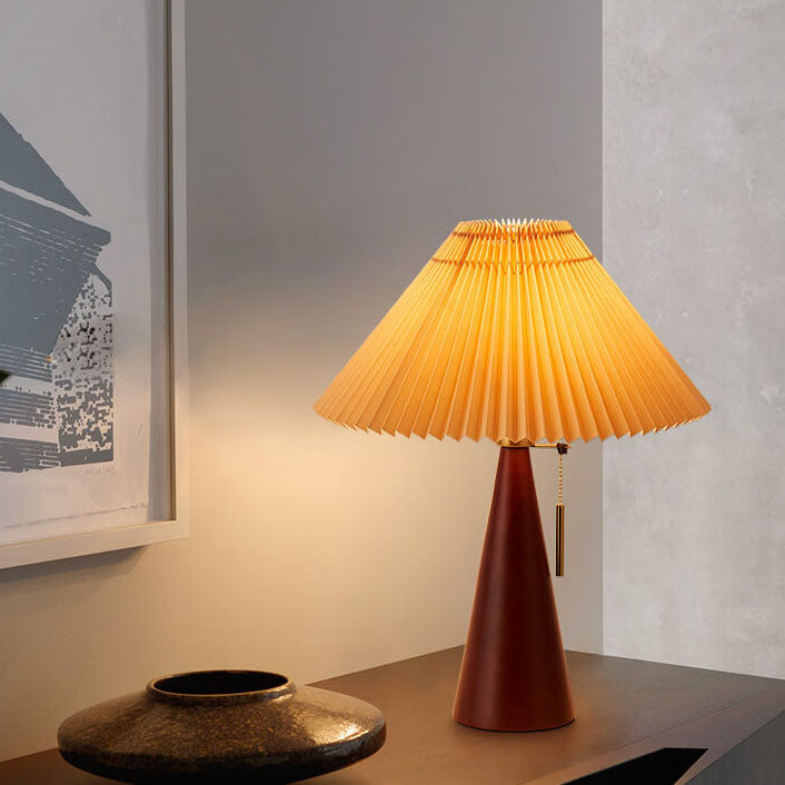Lampe de Table Japonaise Bois & Tissu Plissé LED – Sérénité & Design Épuré