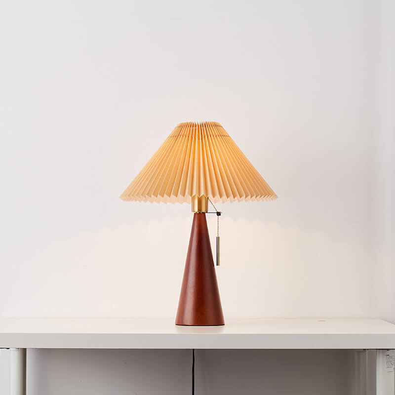 Lampe de Table Japonaise Bois & Tissu Plissé LED – Sérénité & Design Épuré