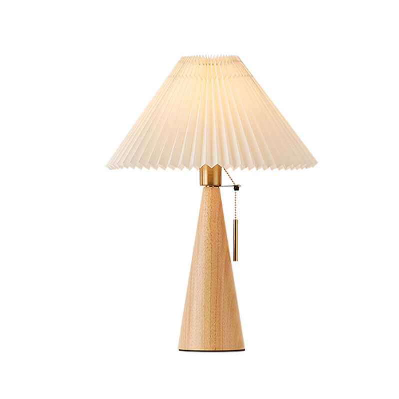 Lampe de Table Japonaise Bois & Tissu Plissé LED – Sérénité & Design Épuré
