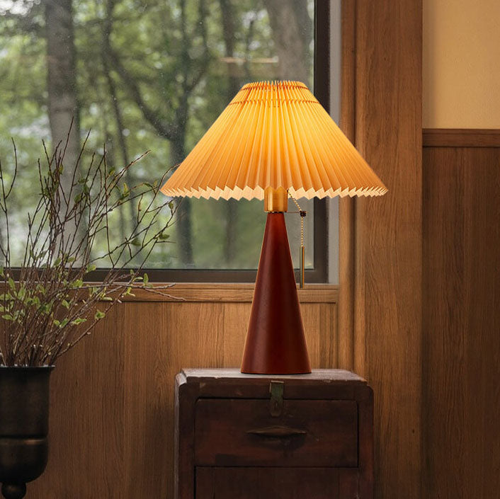 Lampe de Table Japonaise Bois & Tissu Plissé LED – Sérénité & Design Épuré