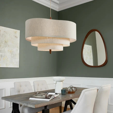 Suspension Design Sculptural en Bois et Tissu Beige