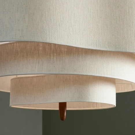 Suspension Design Sculptural en Bois et Tissu Beige