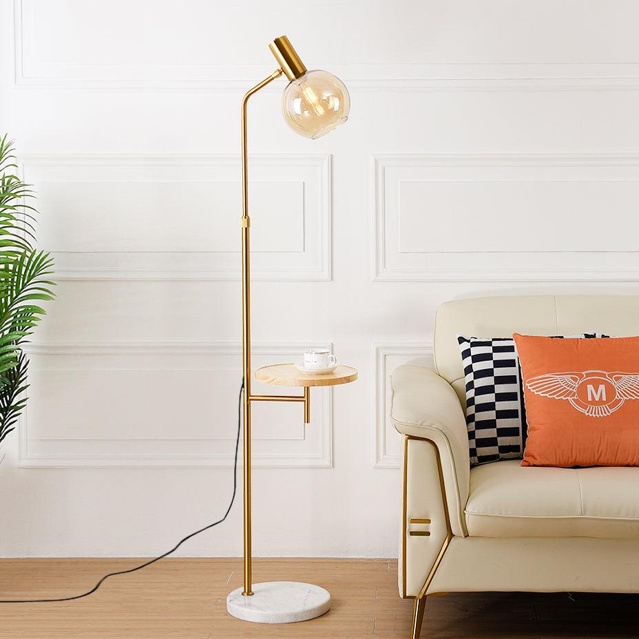 Lampadaire avec Table en Marbre & Or