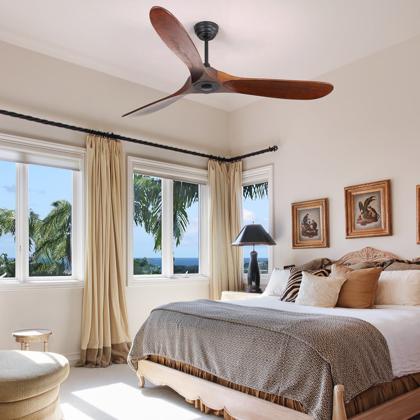 Ventilateur Plafond Silencieux Vintage - Noir et ABS Marron Foncé