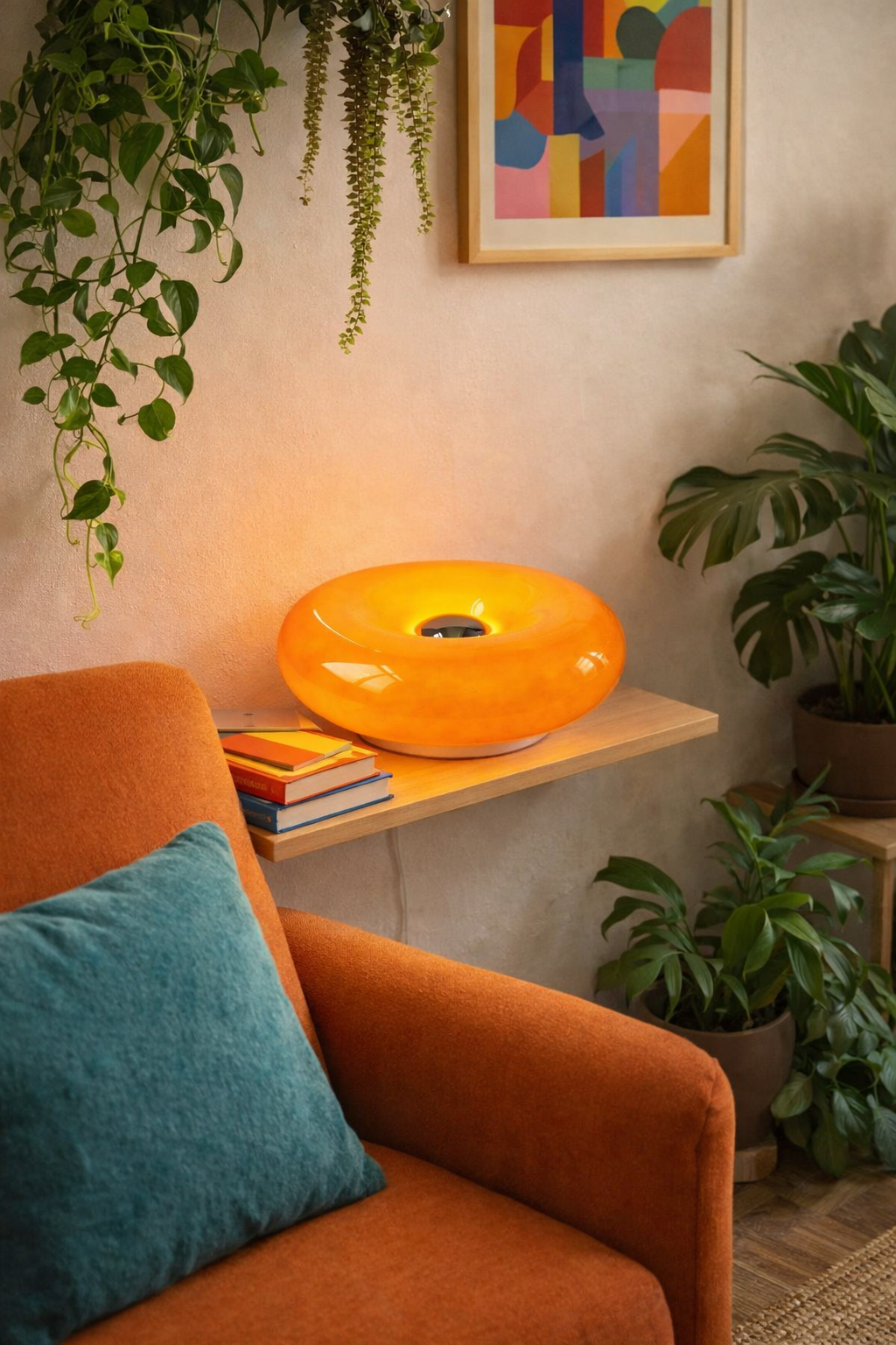 Lampe de Table Bauhaus en Verre Soufflé Orange