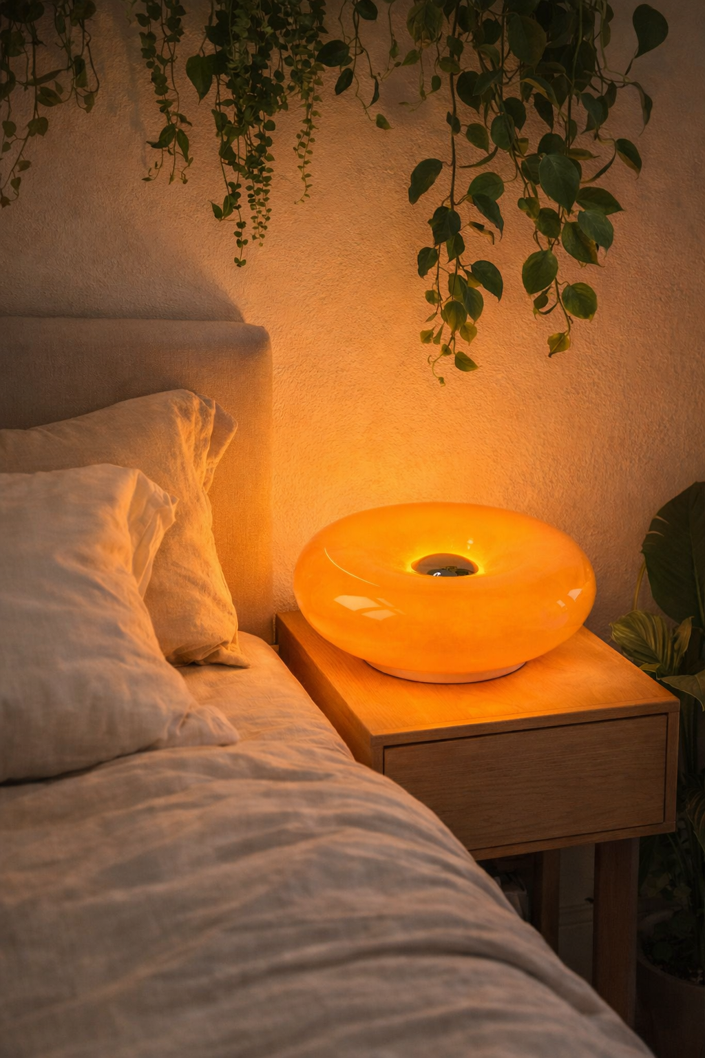 Lampe de Table Bauhaus en Verre Soufflé Orange