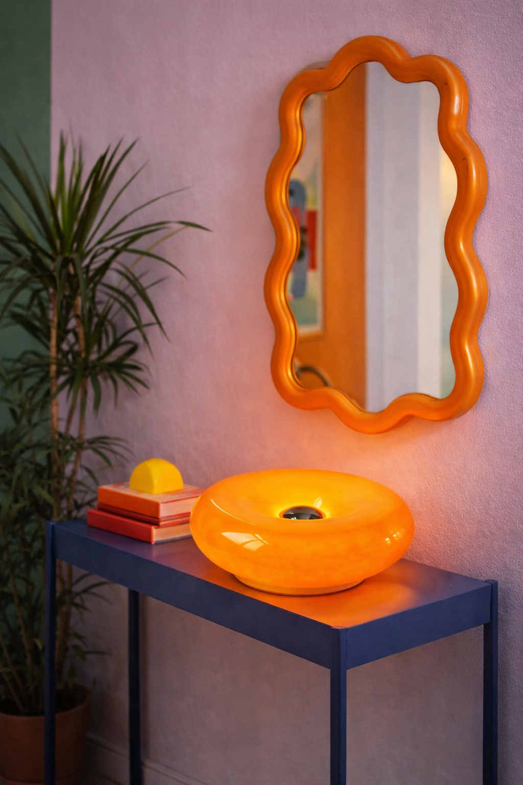Lampe de Table Bauhaus en Verre Soufflé Orange