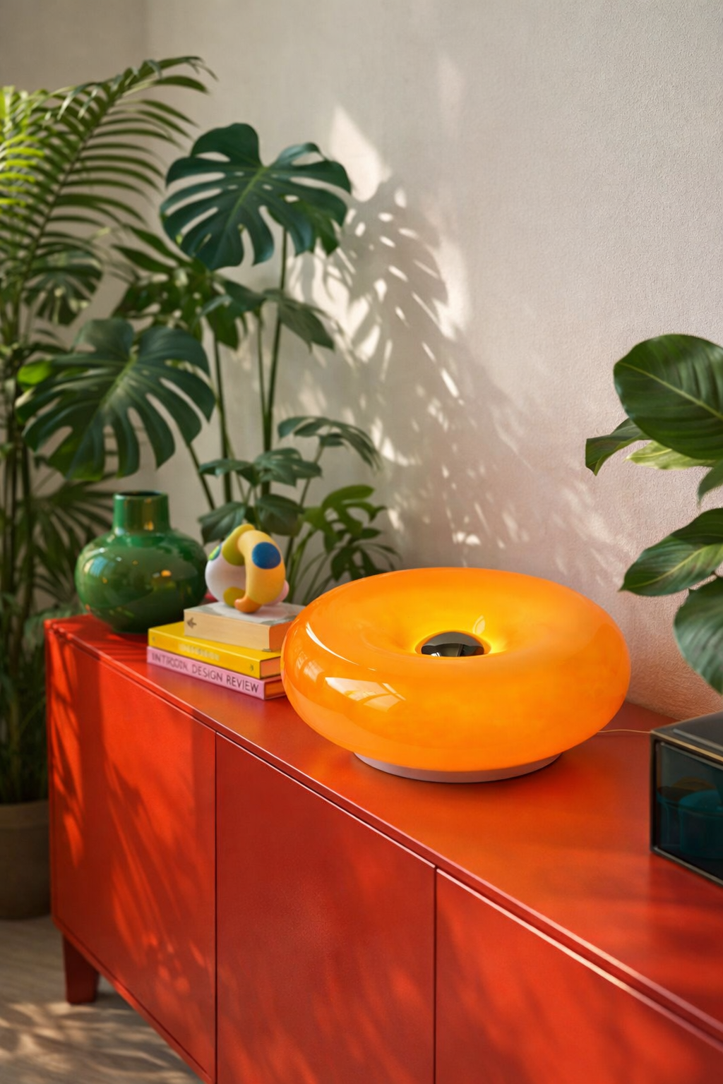 Lampe de Table Bauhaus en Verre Soufflé Orange