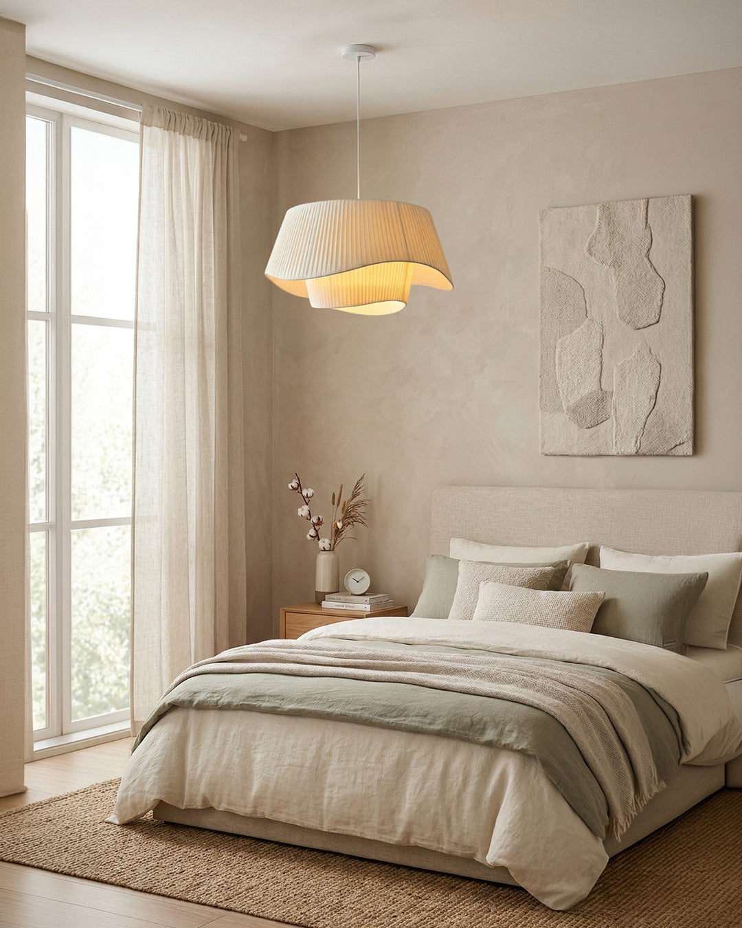 Suspension Tissu Plissé Ondulé – Forme Ruban
