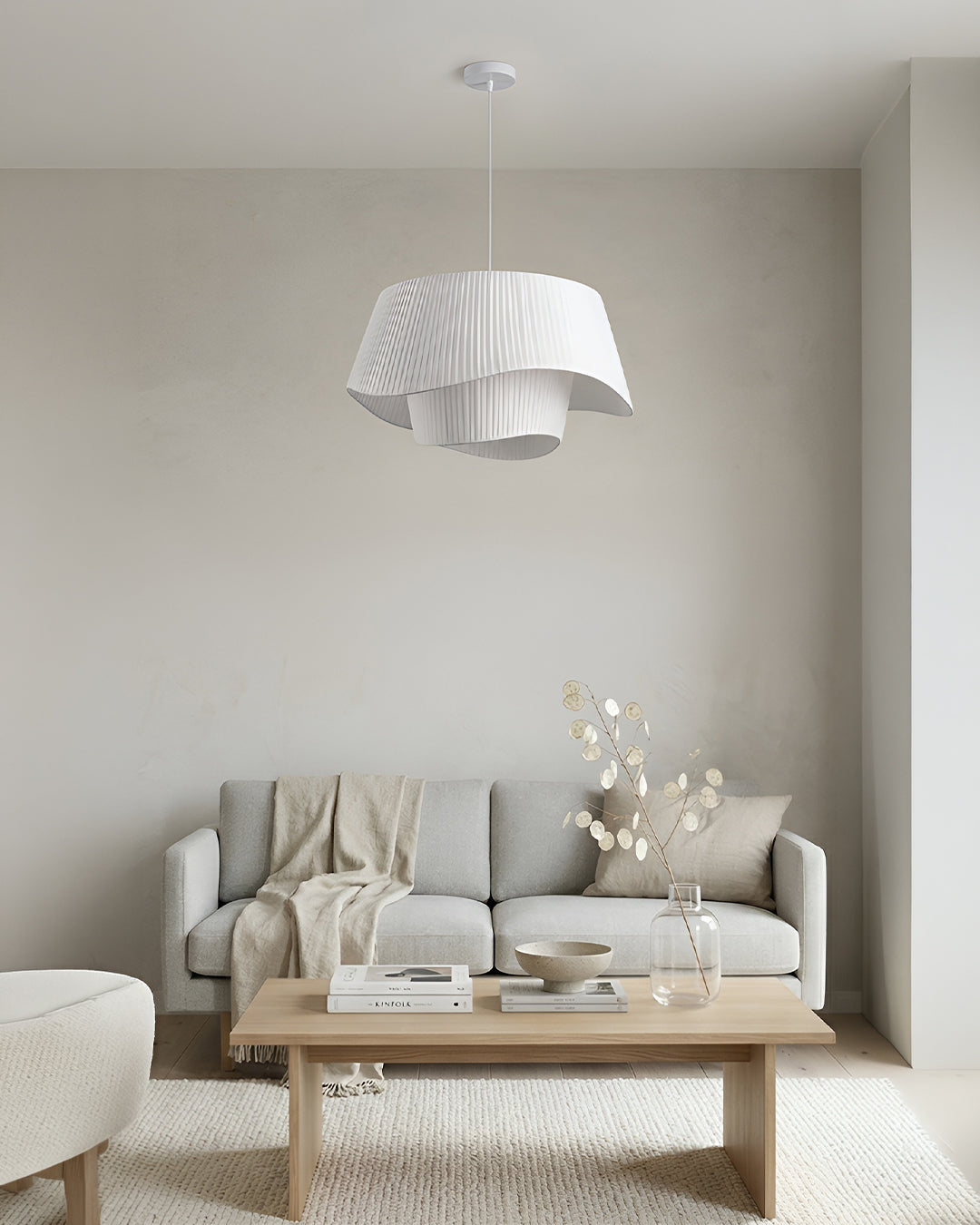 Suspension Tissu Plissé Ondulé – Forme Ruban