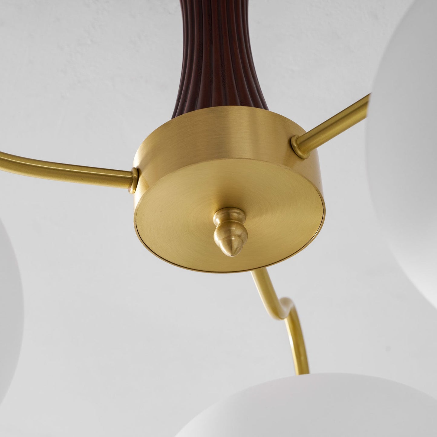 Suspension Laiton et Bois avec Abat-jours Verre