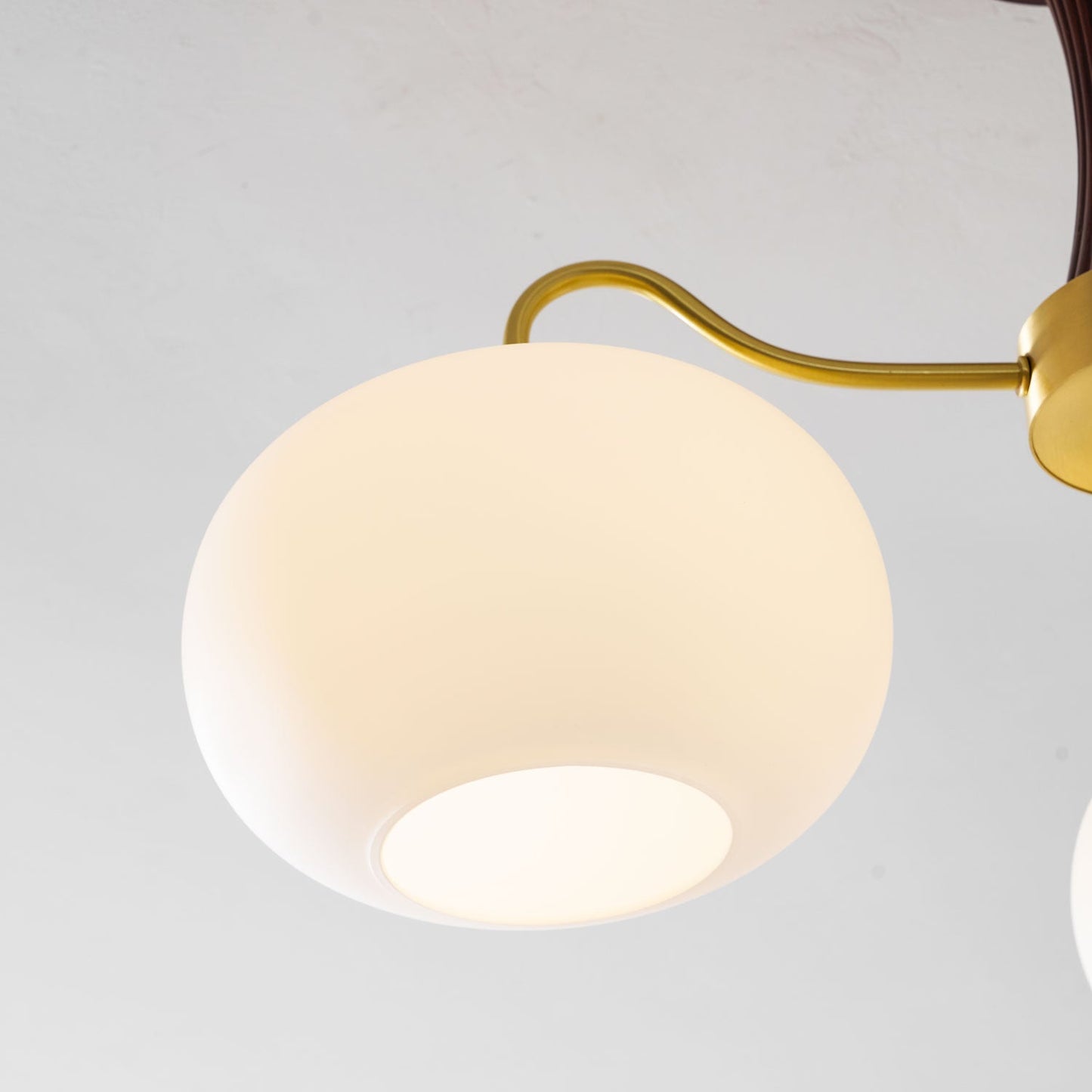 Suspension Laiton et Bois avec Abat-jours Verre