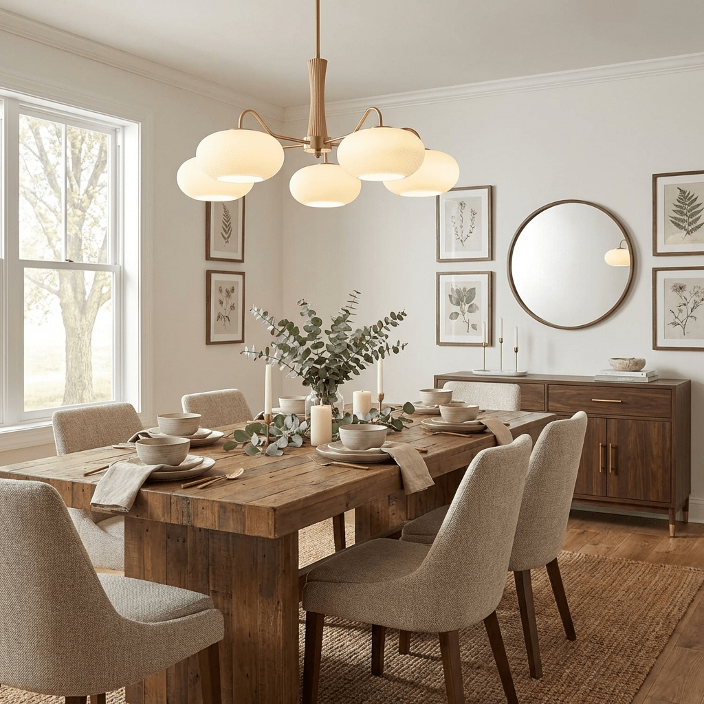 Suspension Laiton et Bois avec Abat-jours Verre