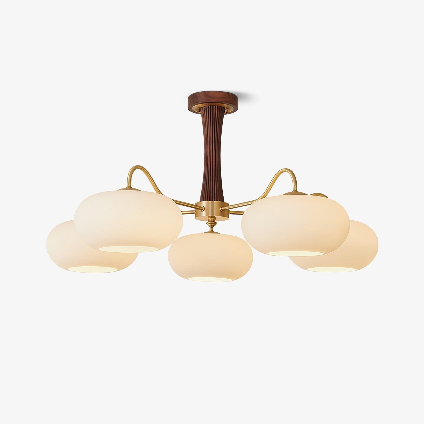 Suspension Laiton et Bois avec Abat-jours Verre
