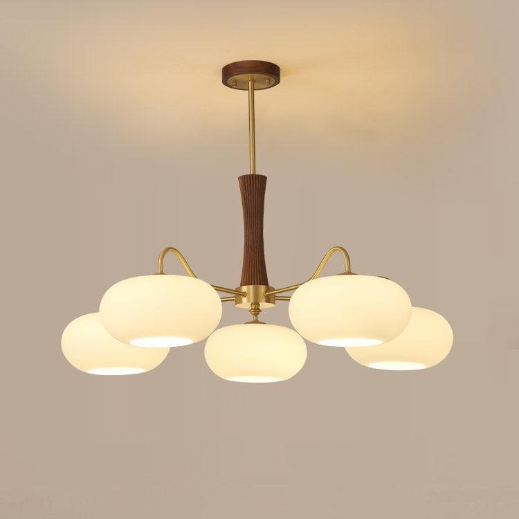 Suspension Laiton et Bois avec Abat-jours Verre