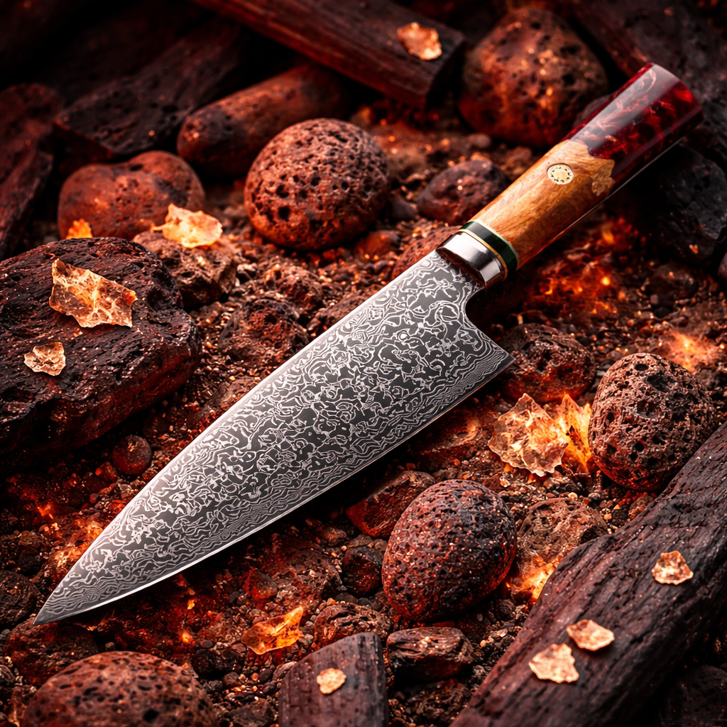 Zorbose Couteau de Chef Damas Rouge
