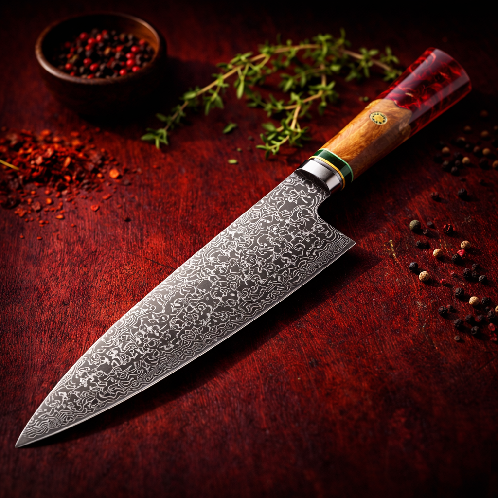 Zorbose Couteau de Chef Damas Rouge