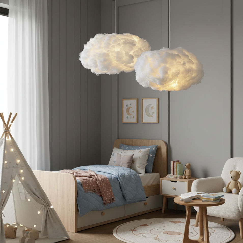 Suspension Nuageux en Coton – Poésie Céleste & Lumière Douce pour Votre Intérieur