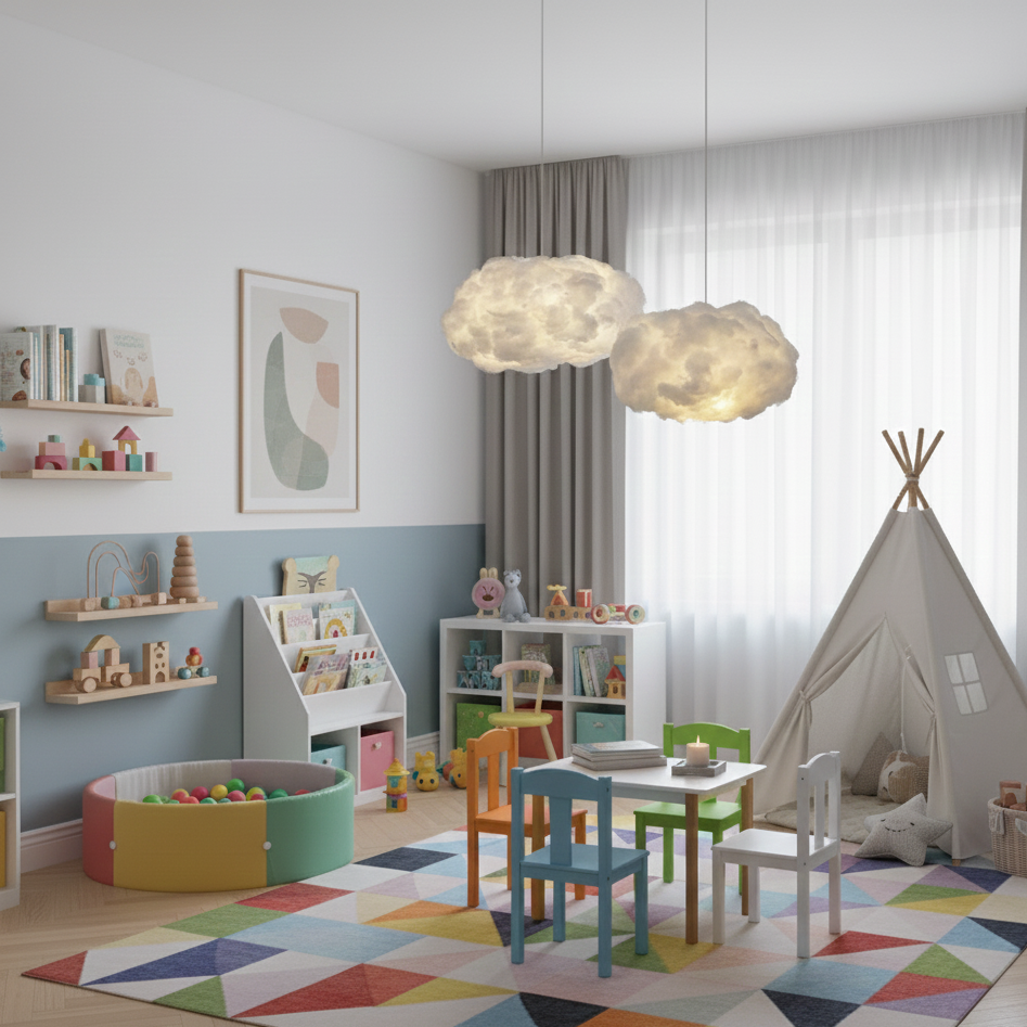 Suspension Nuageux en Coton – Poésie Céleste & Lumière Douce pour Votre Intérieur