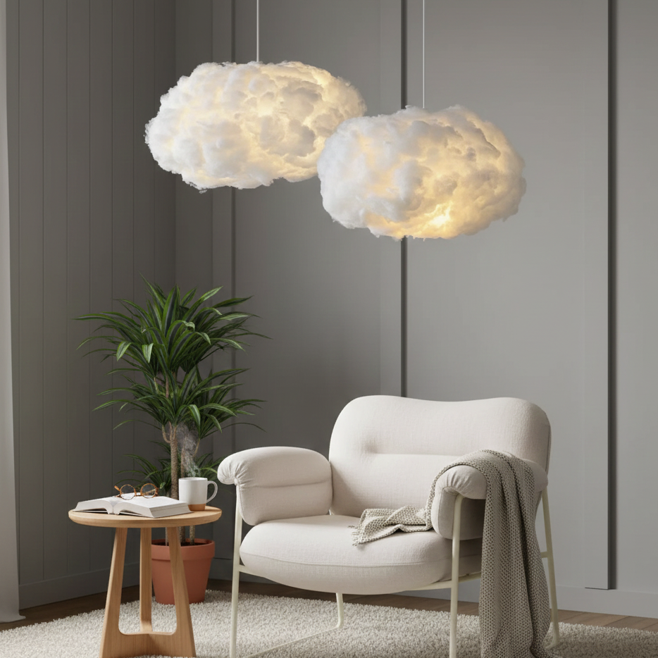 Suspension Nuageux en Coton – Poésie Céleste & Lumière Douce pour Votre Intérieur