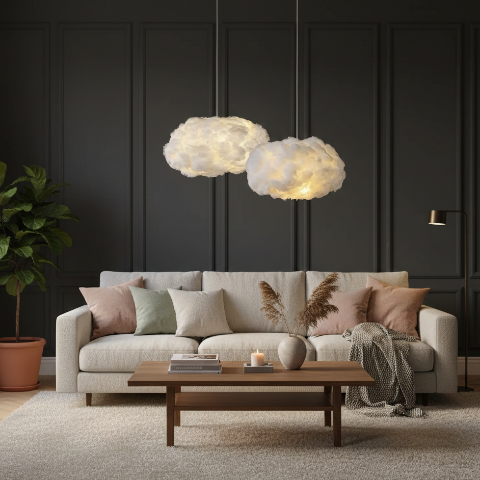 Suspension Nuageux en Coton – Poésie Céleste & Lumière Douce pour Votre Intérieur