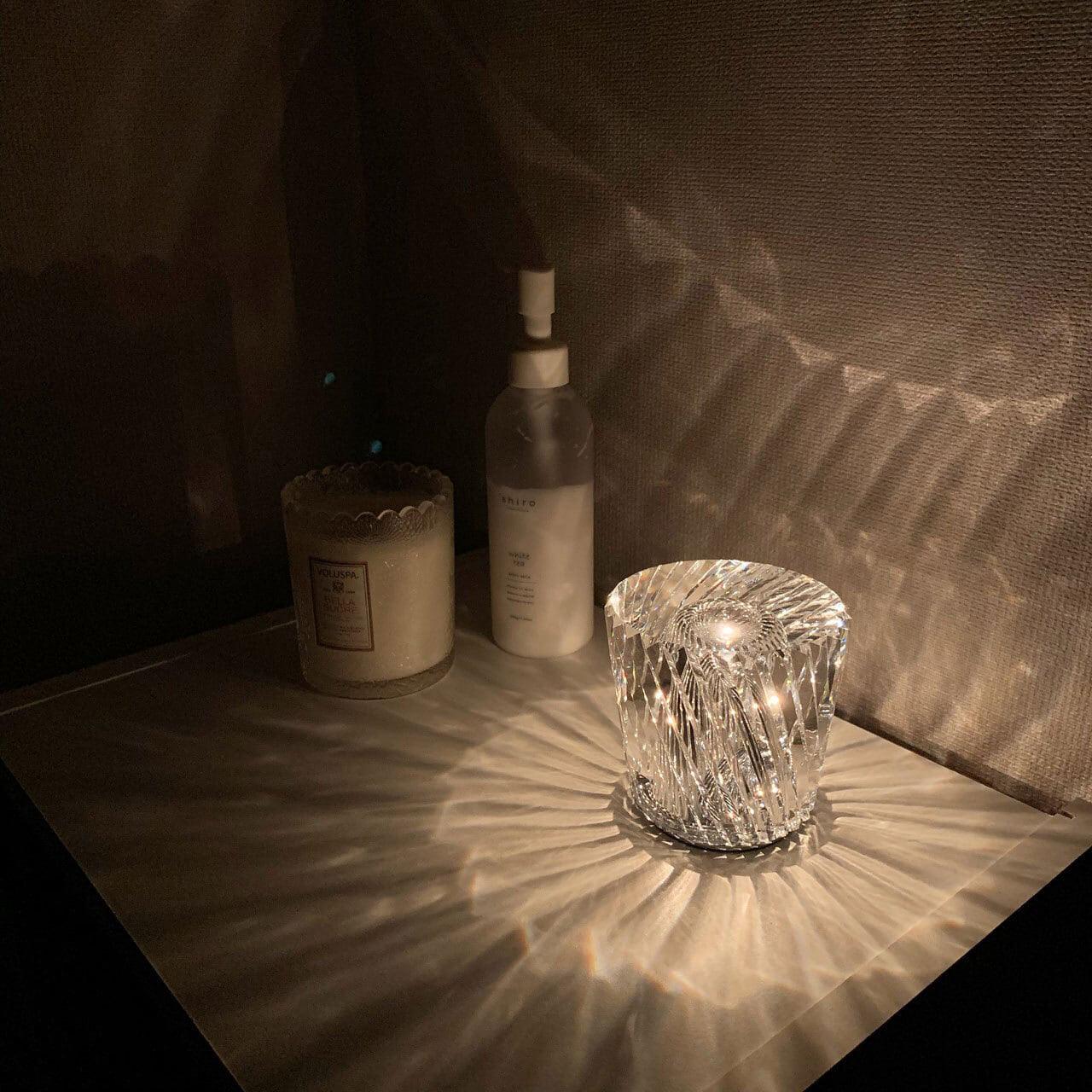 Lampe de Table Cristal Diamant à Batterie – Ambiance Romantique & Lumière Douce