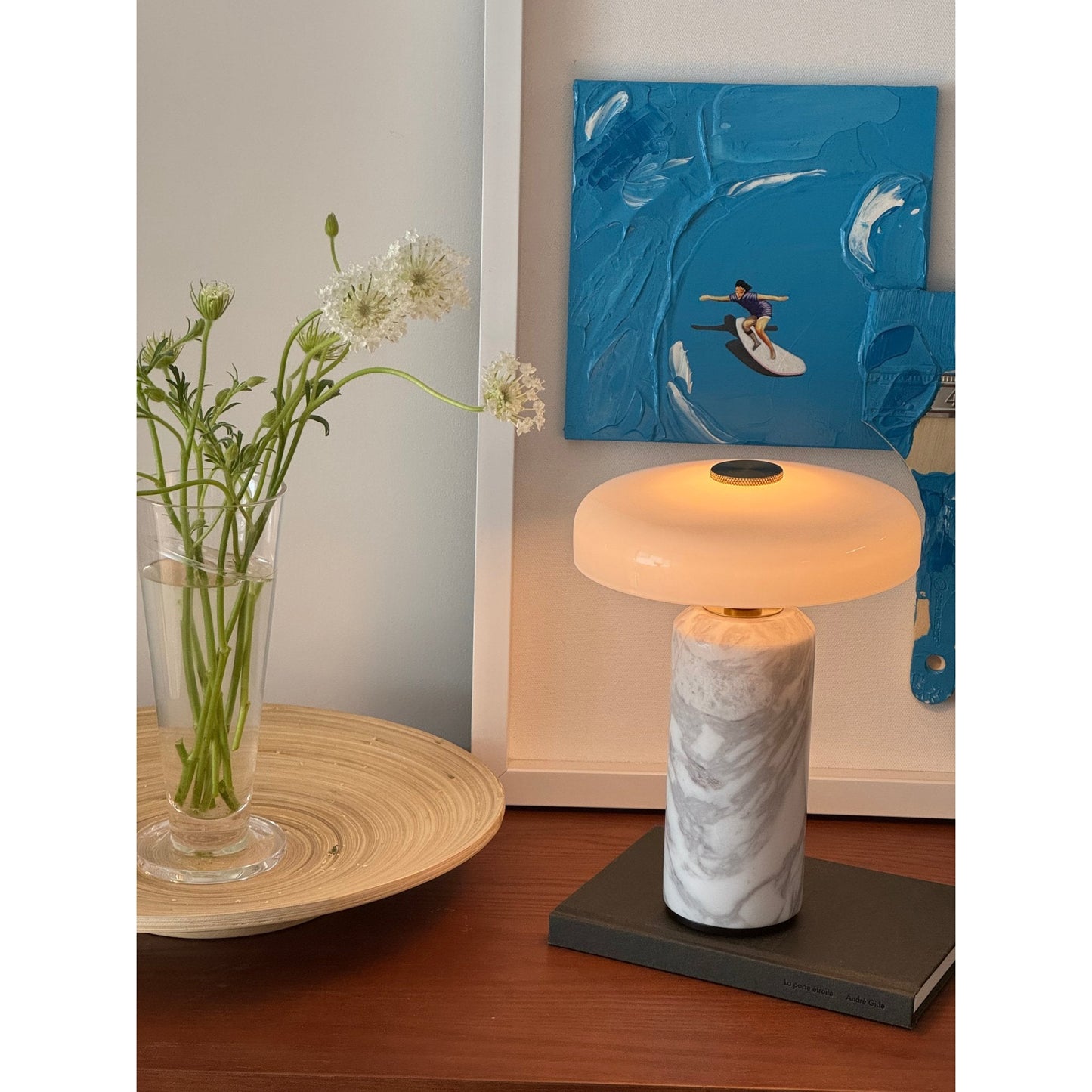 Lampe de Table Lunara en Marbre à Batterie – Luxe Naturel & Éclairage Sans Fil
