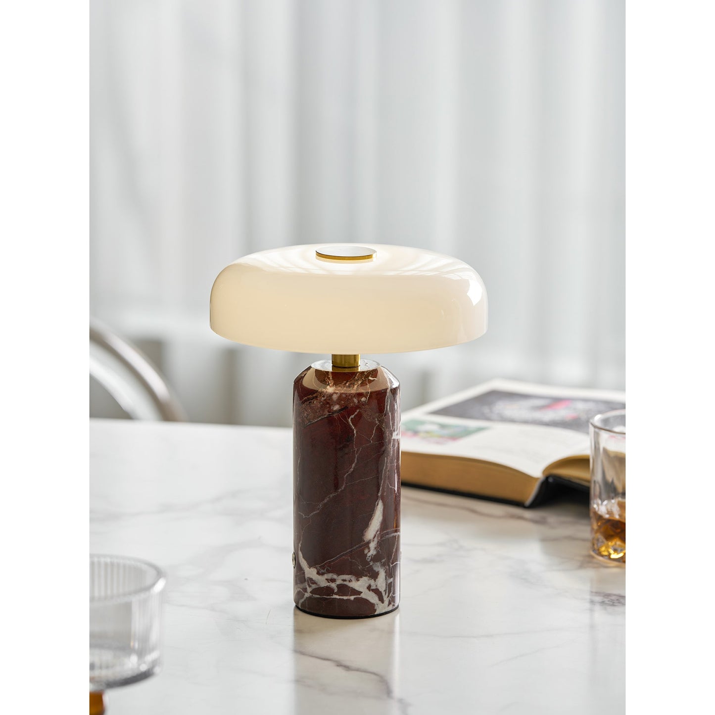 Lampe de Table Lunara en Marbre à Batterie – Luxe Naturel & Éclairage Sans Fil