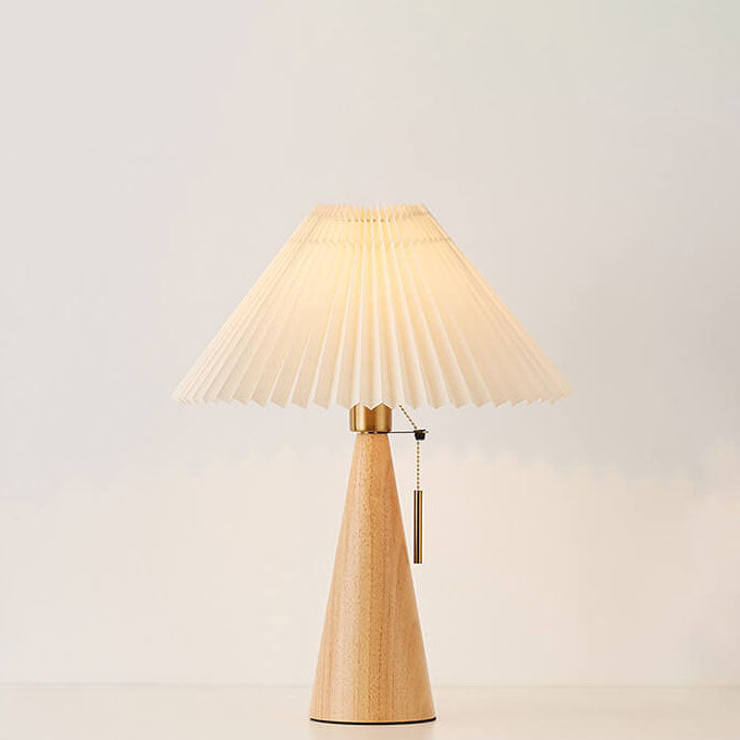 Lampe de Table Japonaise Bois & Tissu Plissé LED – Sérénité & Design Épuré
