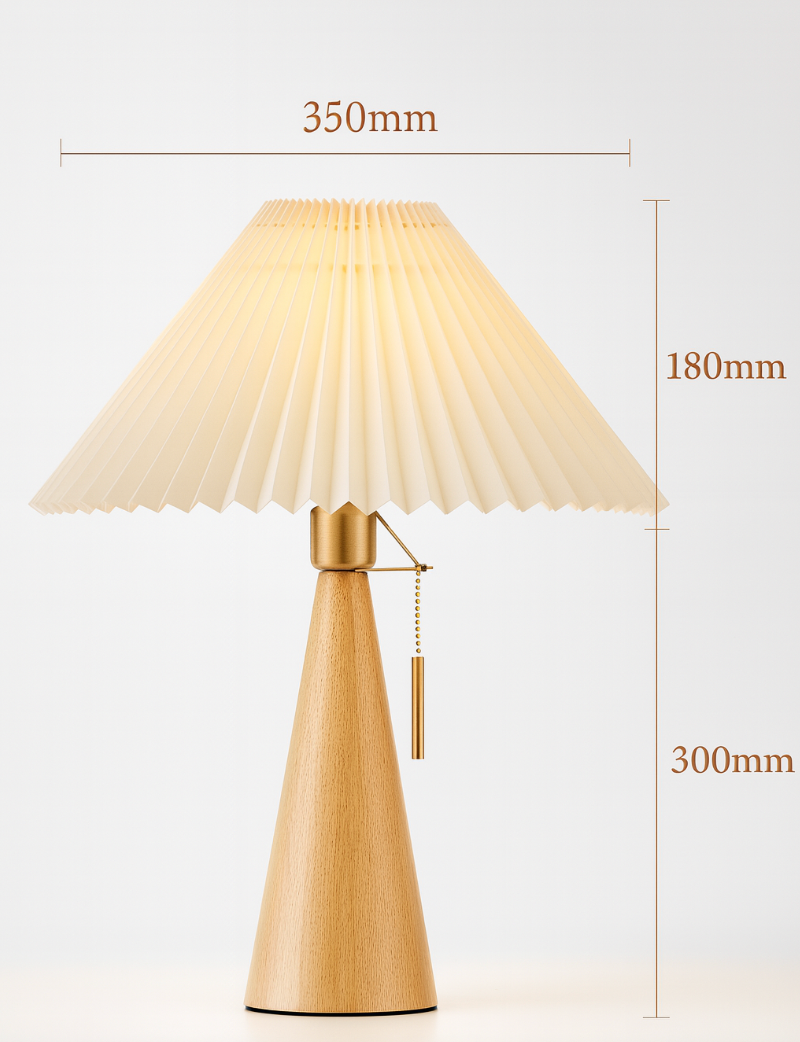 Lampe de Table Japonaise Bois & Tissu Plissé LED – Sérénité & Design Épuré