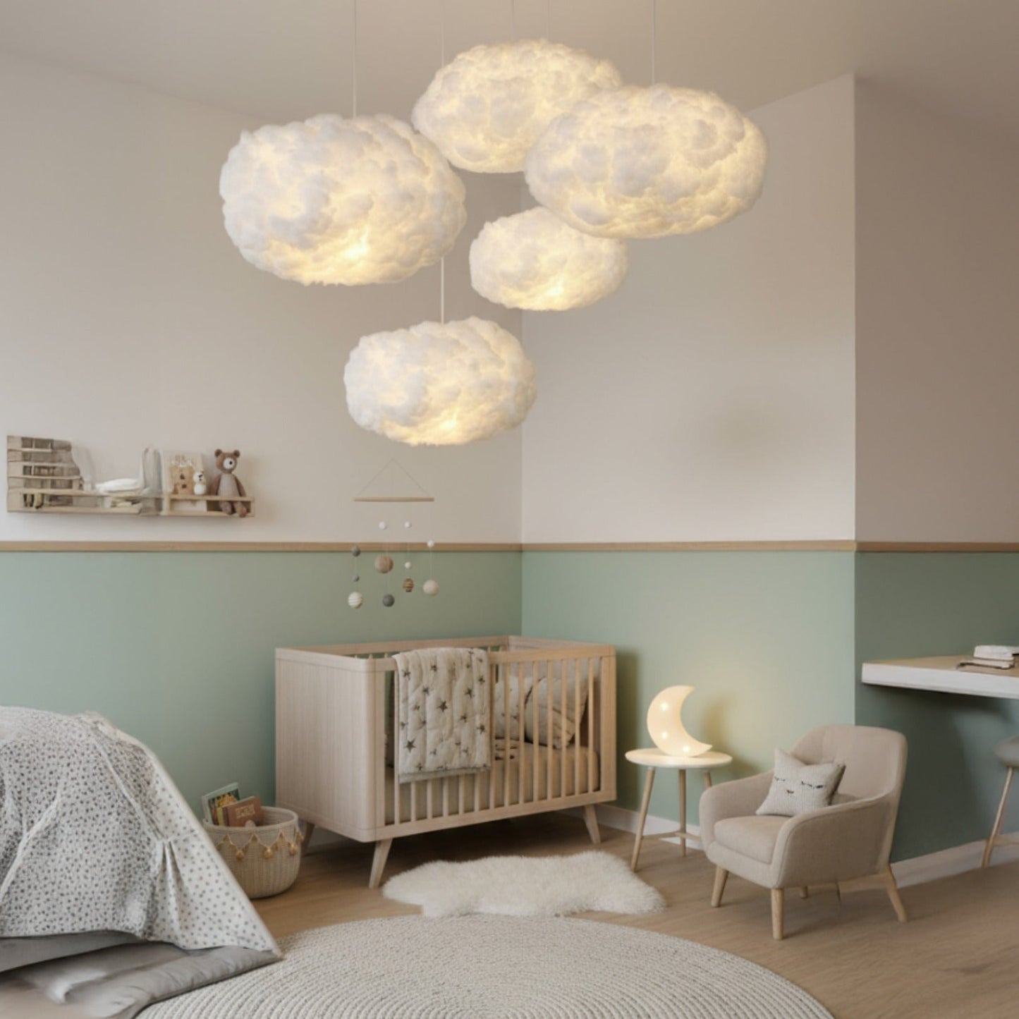 Suspension Nuageux en Coton – Poésie Céleste & Lumière Douce pour Votre Intérieur