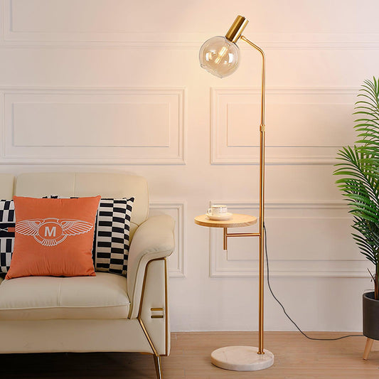 Lampadaire avec Table en Marbre & Or