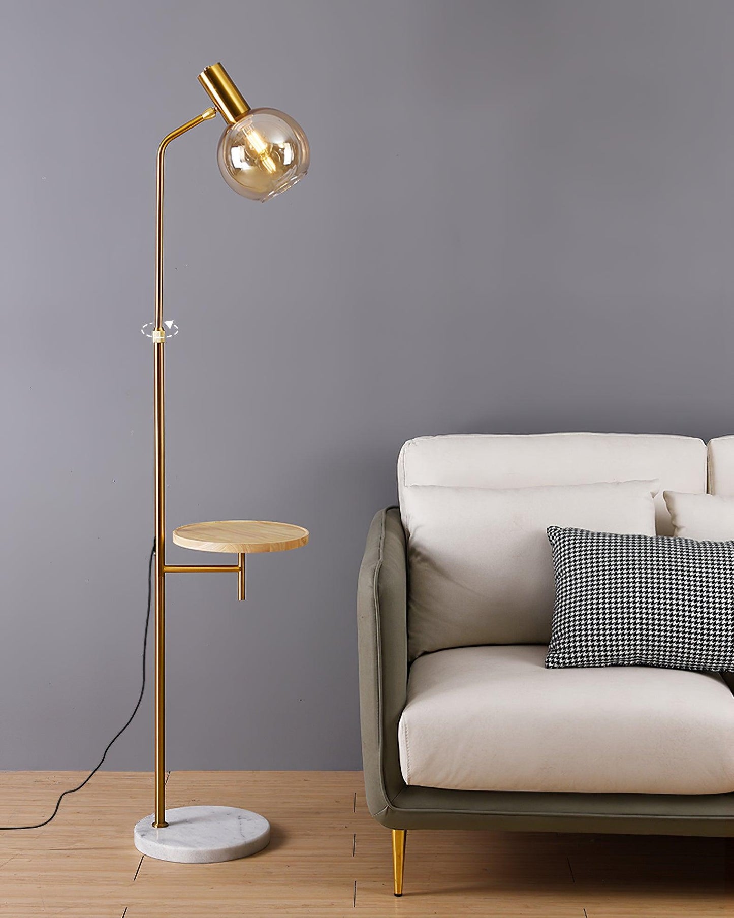Lampadaire avec Table en Marbre & Or