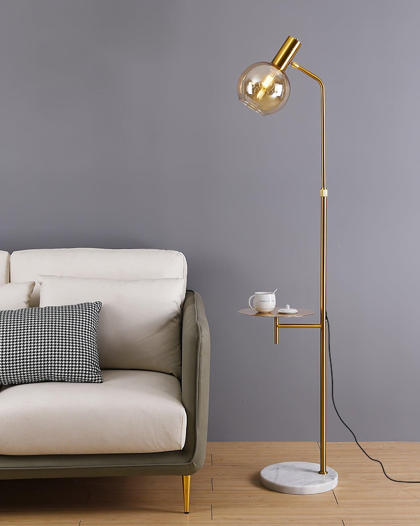 Lampadaire avec Table en Marbre & Or