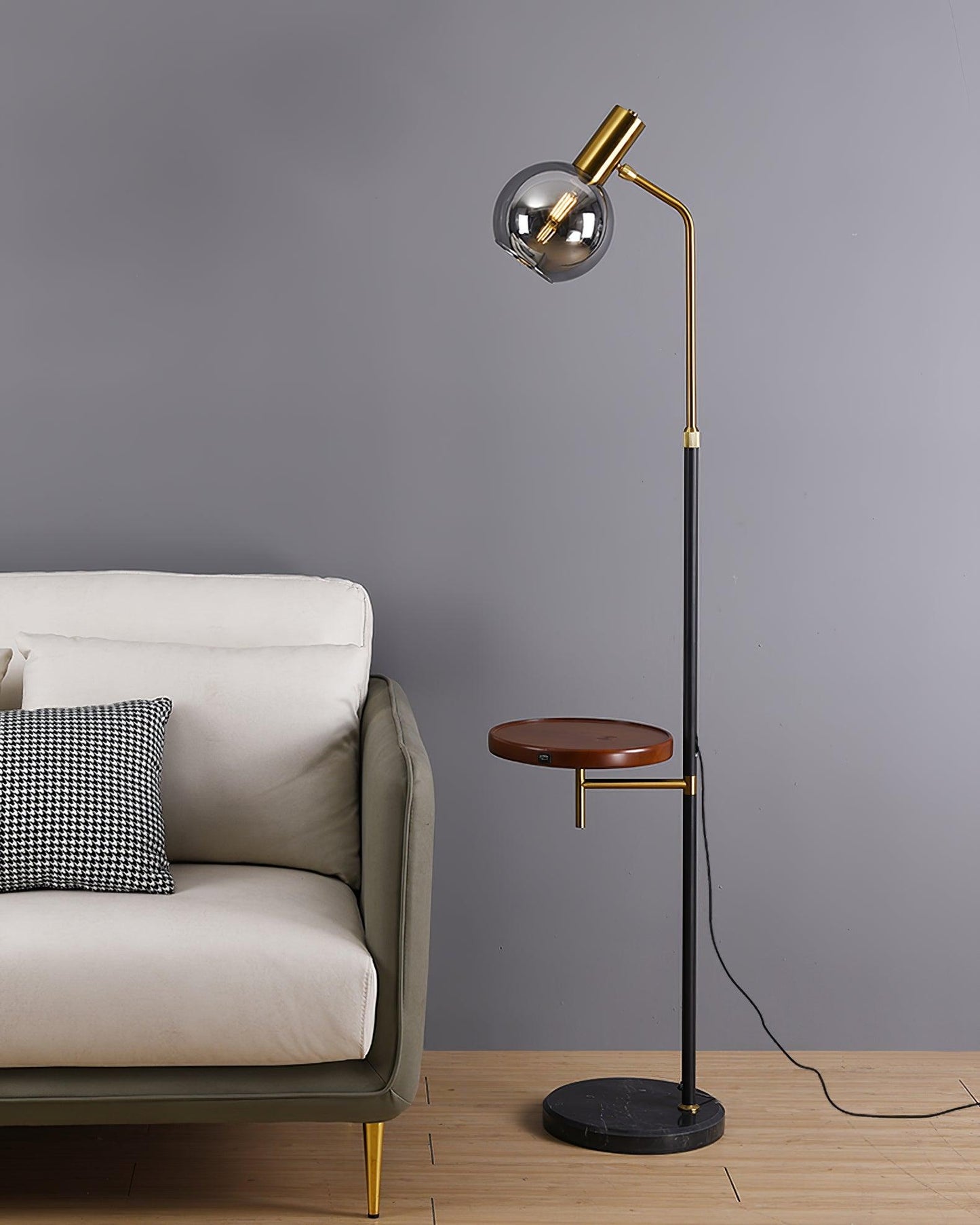 Lampadaire avec Table en Marbre & Or