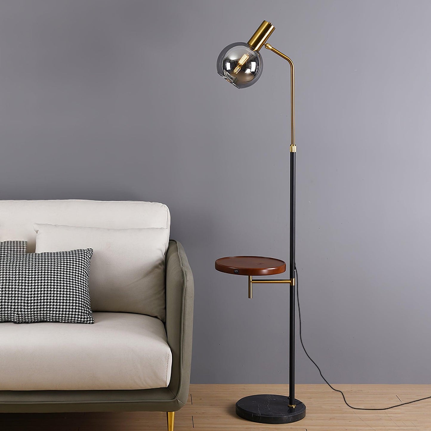 Lampadaire avec Table en Marbre & Or