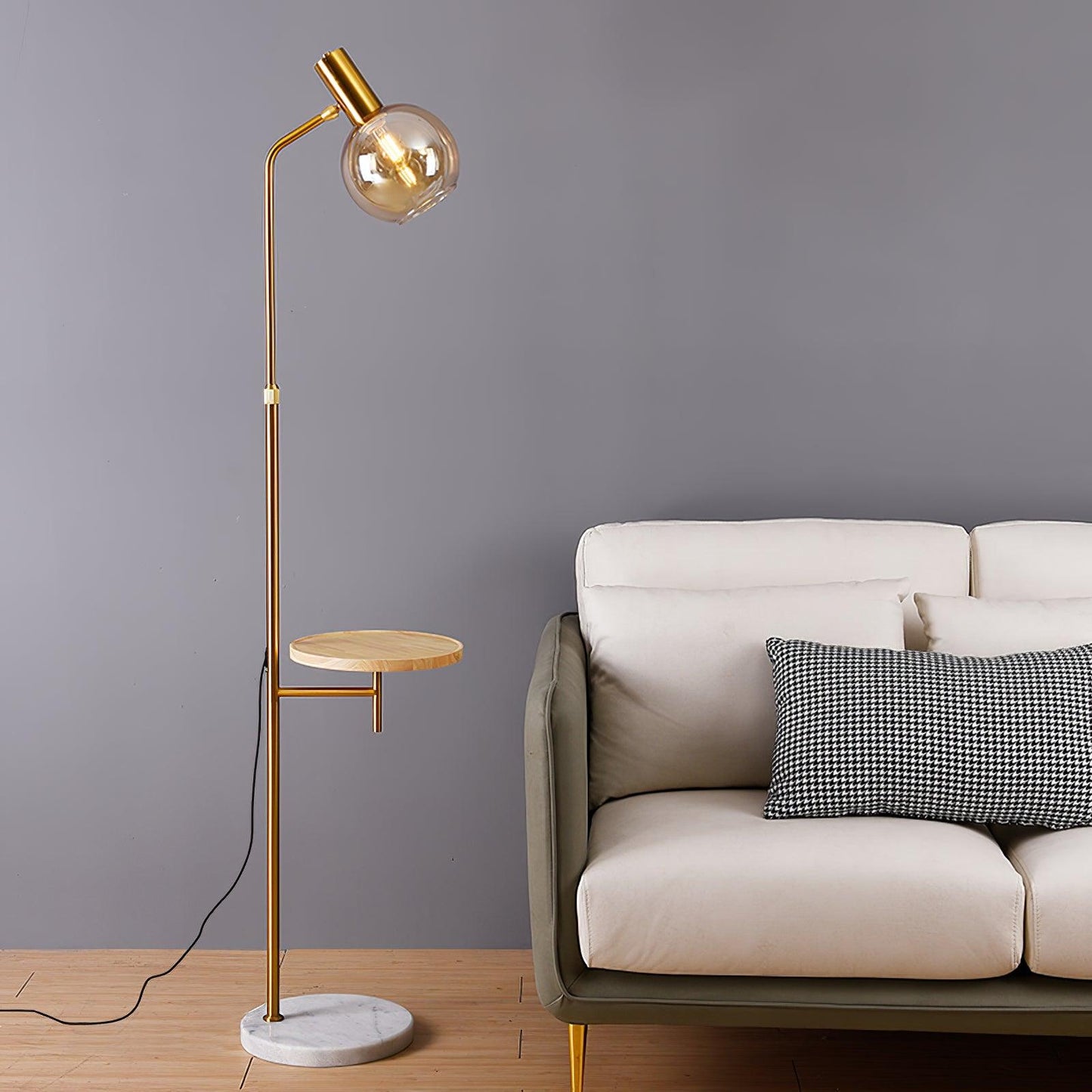 Lampadaire avec Table en Marbre & Or
