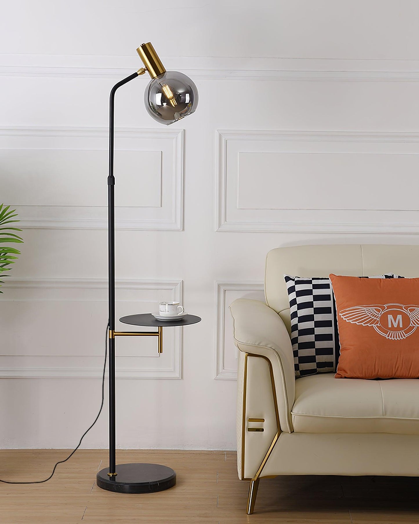 Lampadaire avec Table en Marbre & Or
