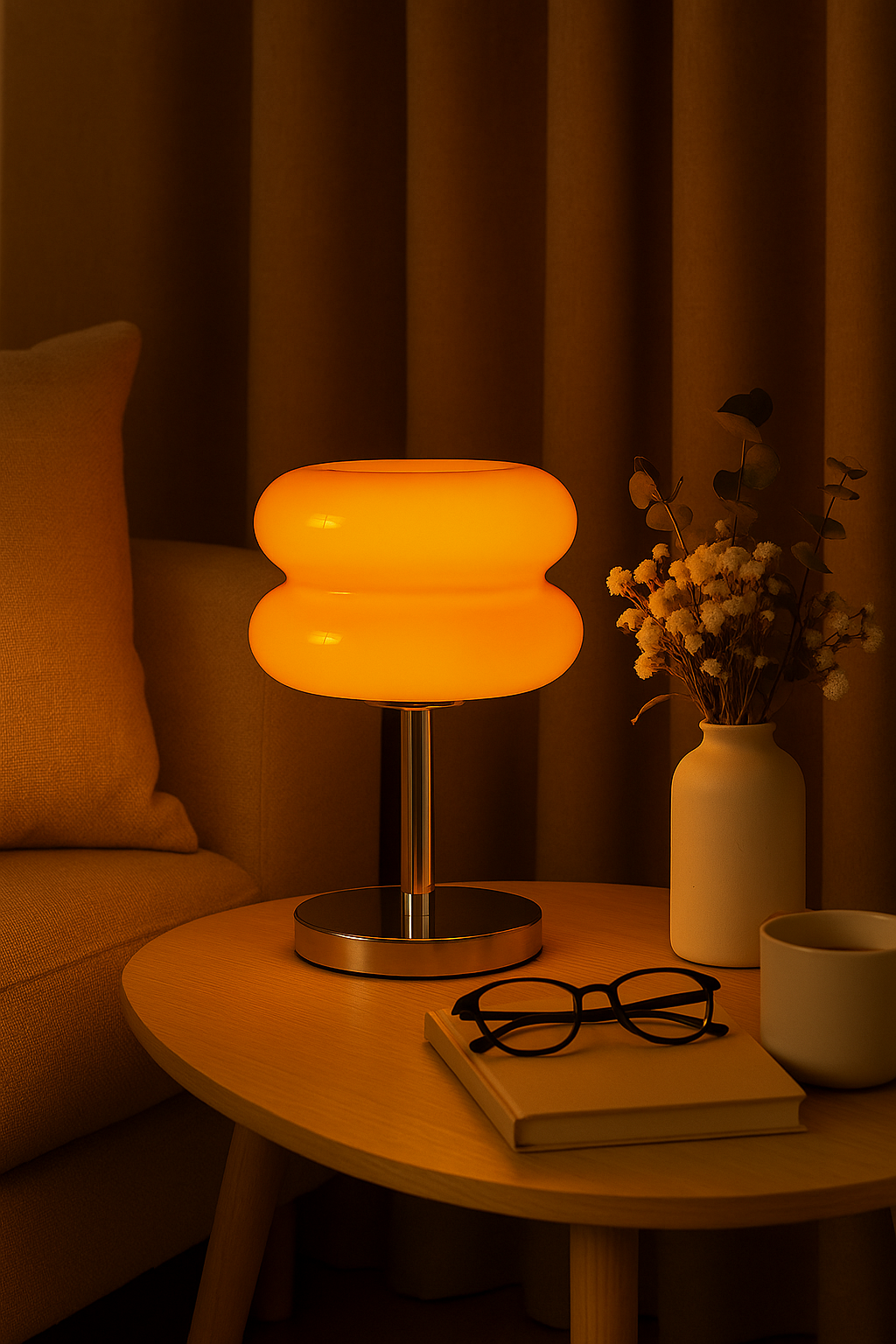 Lampe de Table Orange Laquée – Abat-jour Double