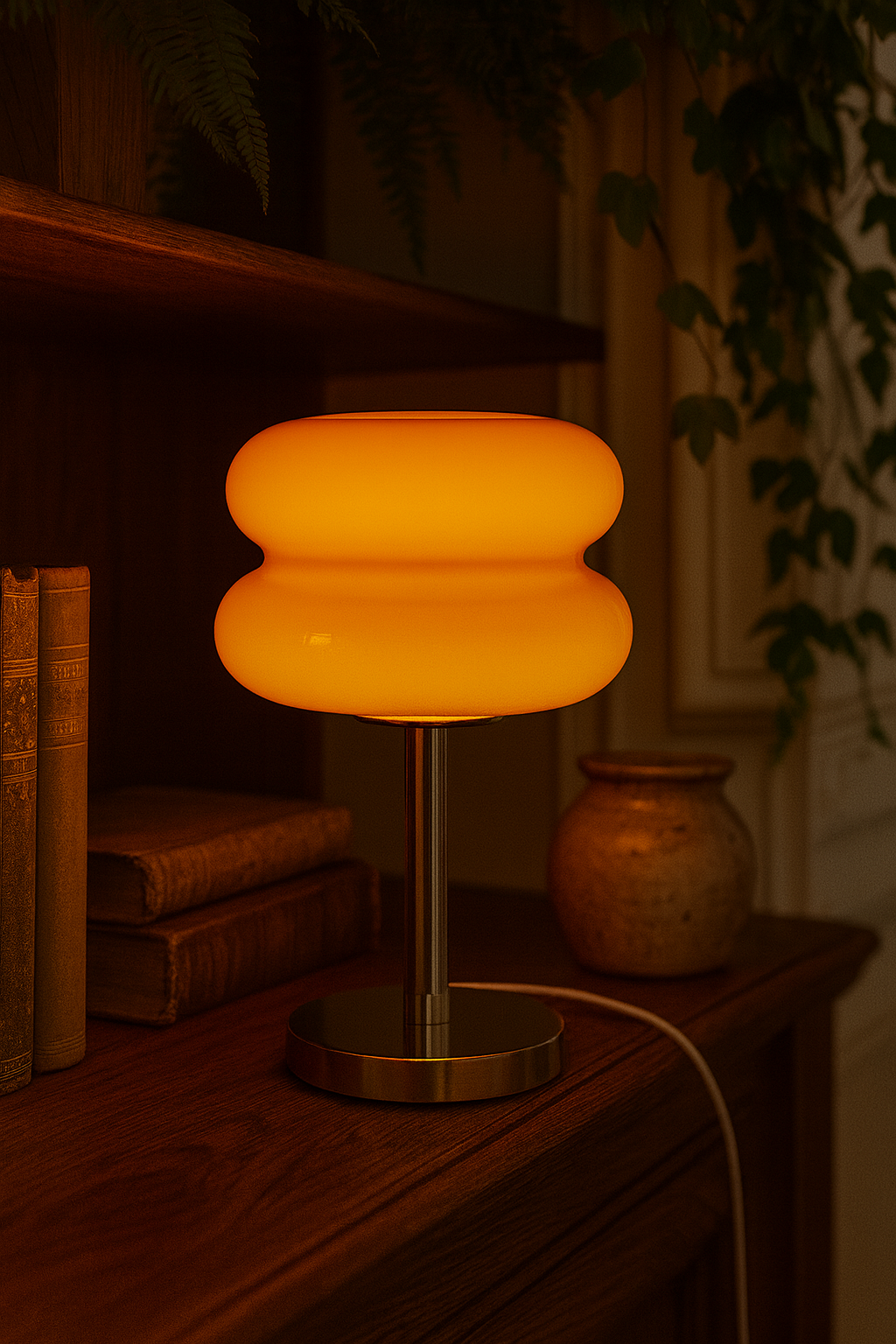 Lampe de Table Orange Laquée – Abat-jour Double