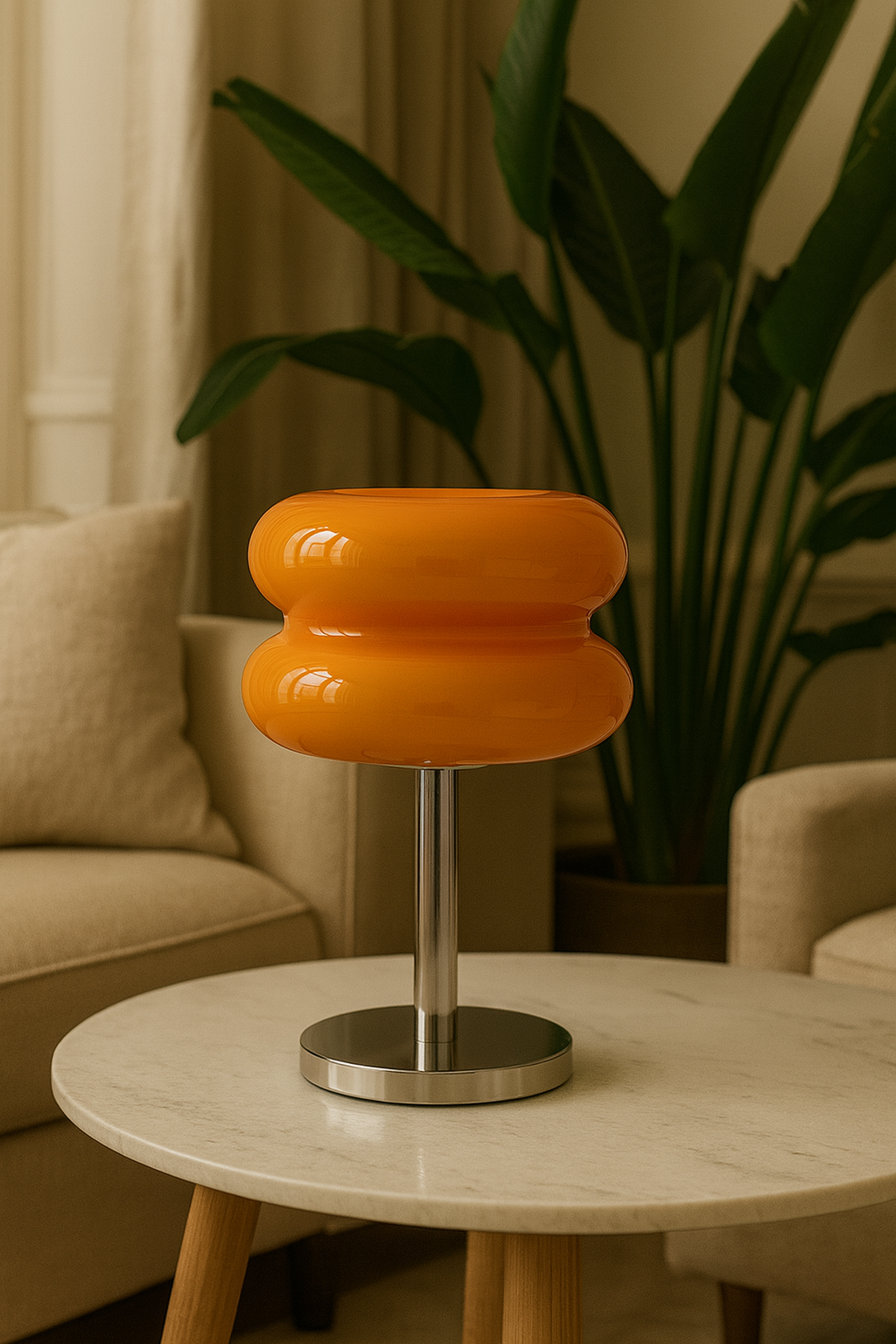 Lampe de Table Orange Laquée – Abat-jour Double