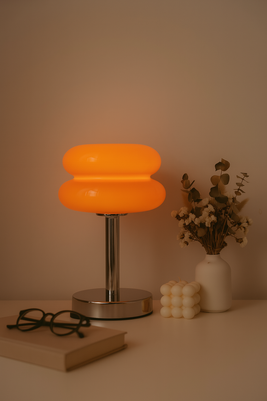 Lampe de Table Orange Laquée – Abat-jour Double
