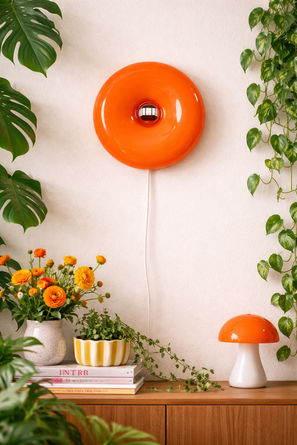 Lampe de Table Bauhaus en Verre Soufflé Orange