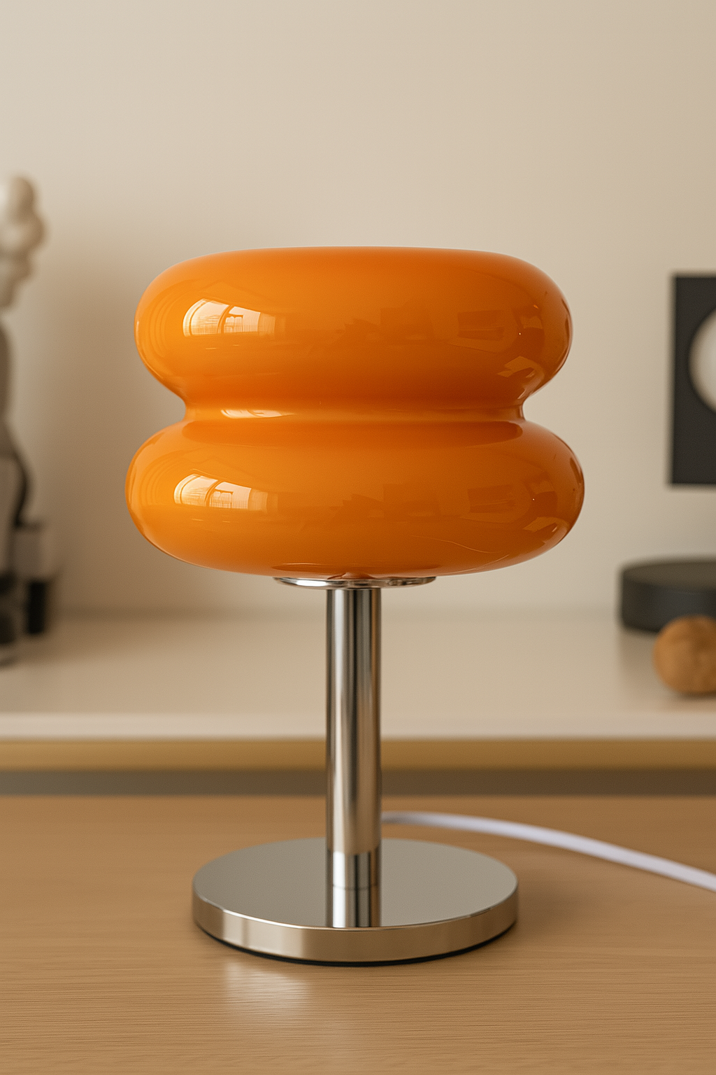 Lampe de Table Orange Laquée – Abat-jour Double