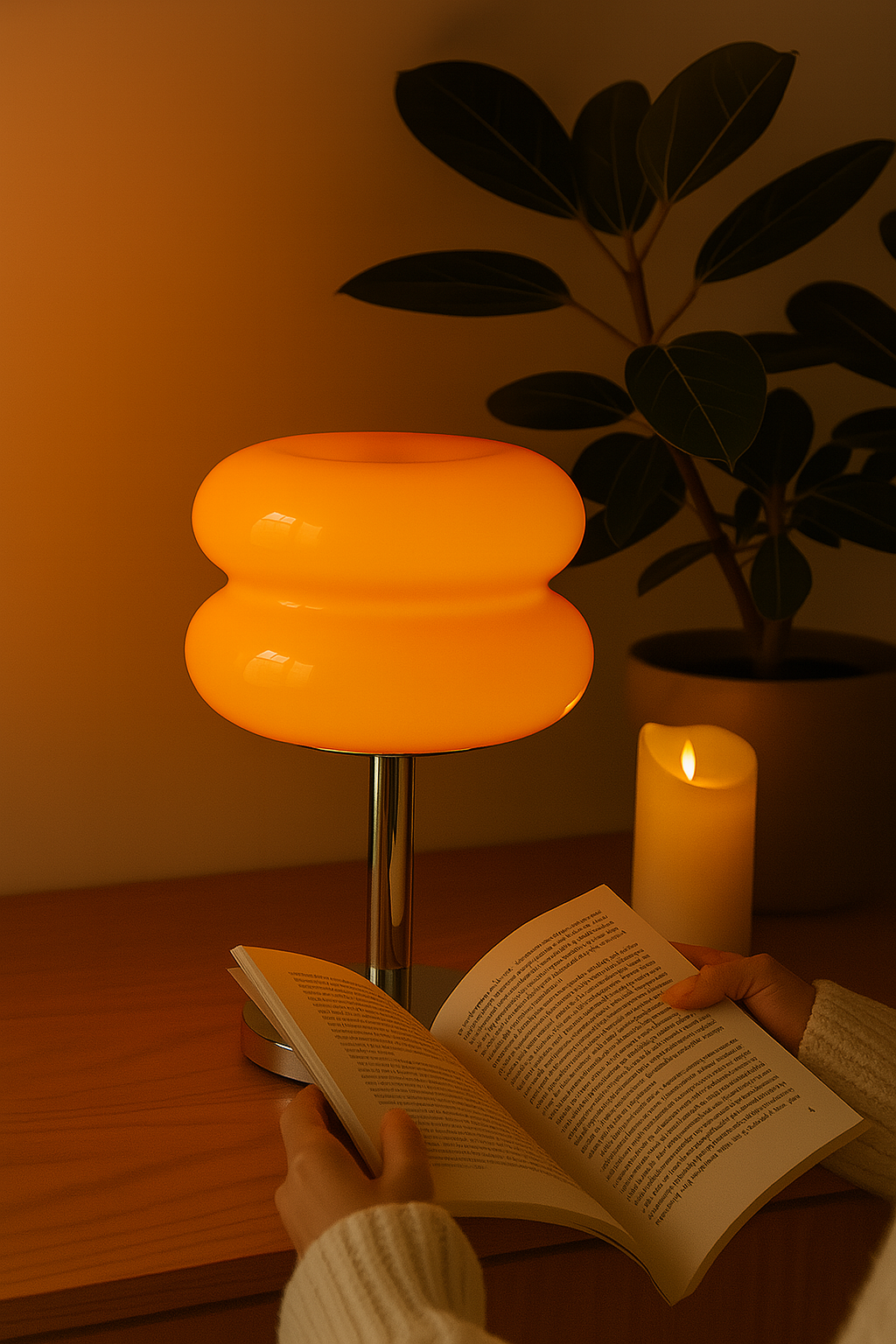 Lampe de Table Orange Laquée – Abat-jour Double