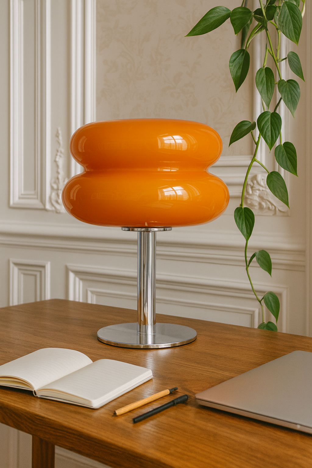 Lampe de Table Orange Laquée – Abat-jour Double
