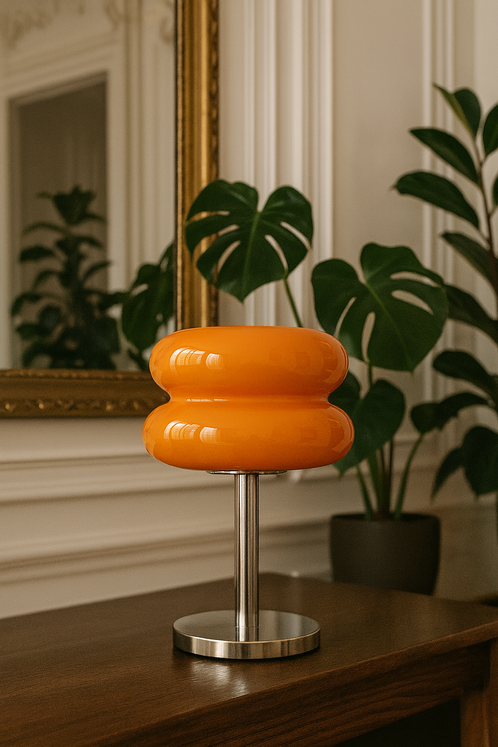 Lampe de Table Orange Laquée – Abat-jour Double